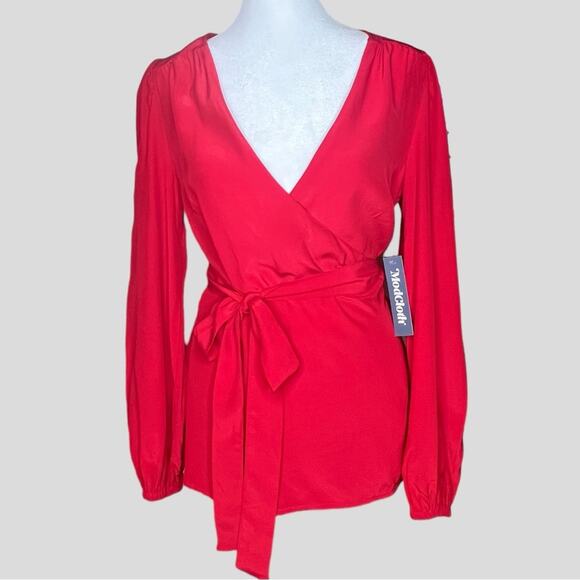 NWT ModCloth Womens Wrap Top Size S Red Blouse Classic Chic Boho - Picture 1 of 11